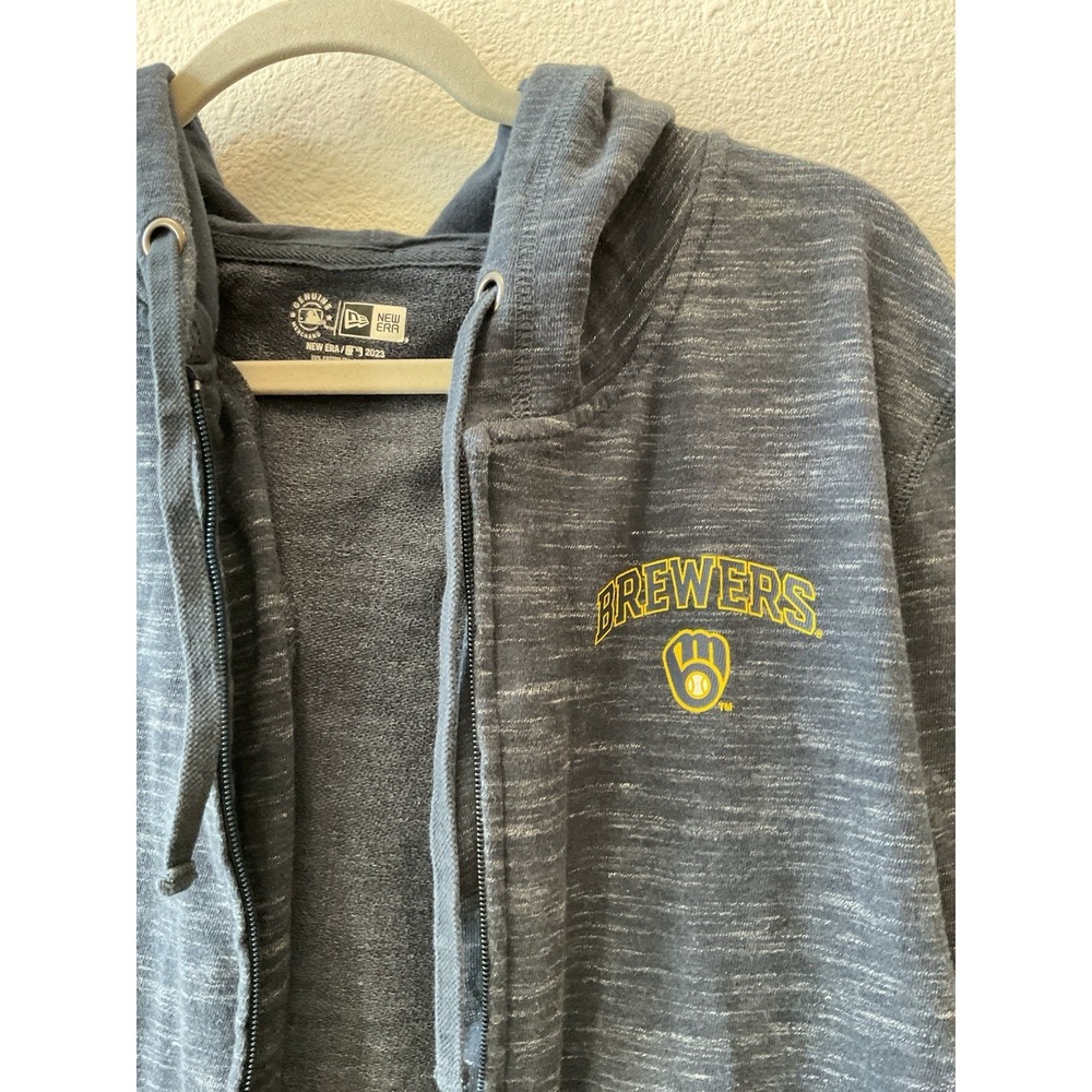 New Era Women's Dark Blue Navy Milwaukee Brewers Baseball Zip Hoodie L‎ - Picture 10 of 13